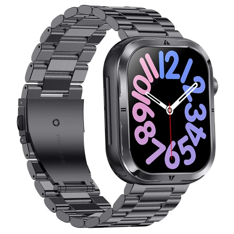 MK86 2.01-inch Screen Bluetooth-compatible Call Smart Watch Health Monitoring Flashlight Sports Watch, Silicone + Steel Strap - Black