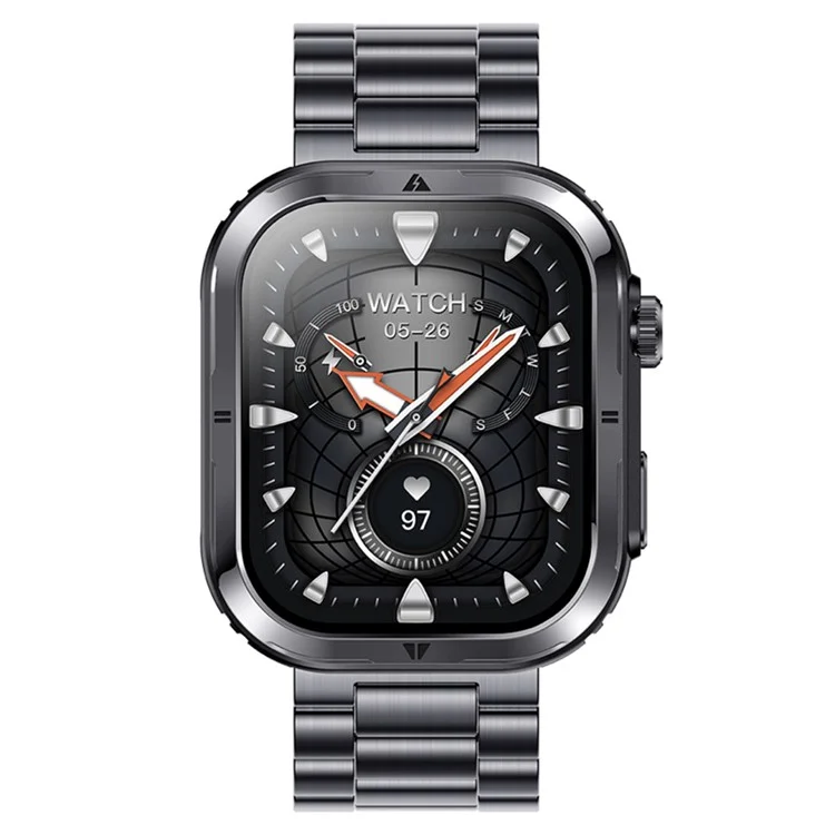 MK86 2.01-inch Screen Bluetooth-compatible Call Smart Watch Health Monitoring Flashlight Sports Watch, Silicone + Steel Strap - Black