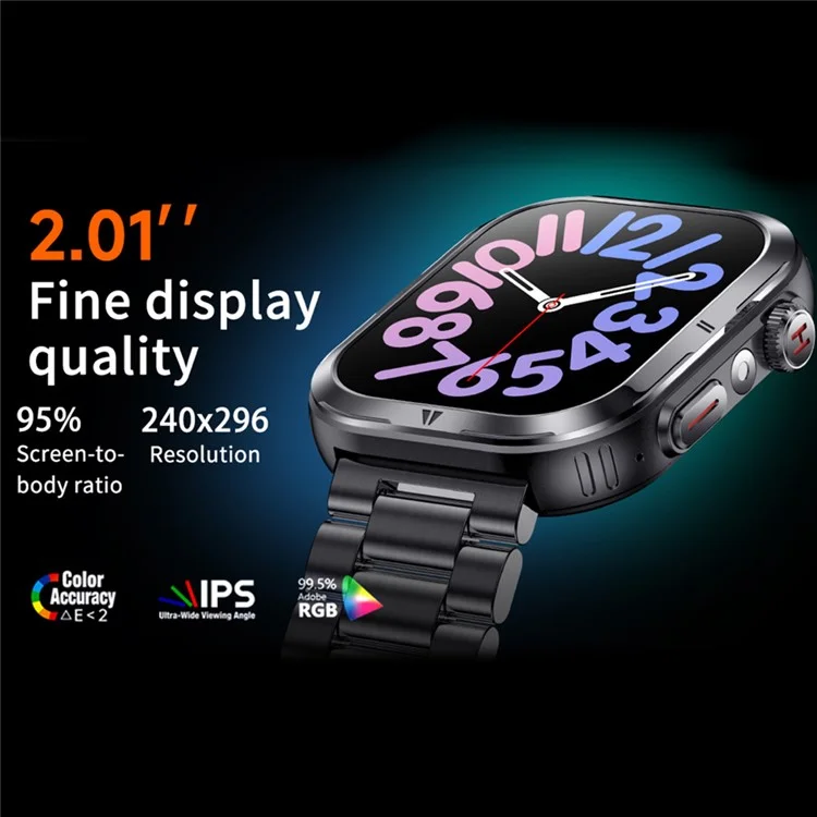 MK86 2.01-inch Screen Bluetooth-compatible Call Smart Watch Health Monitoring Flashlight Sports Watch, Silicone + Steel Strap - Black