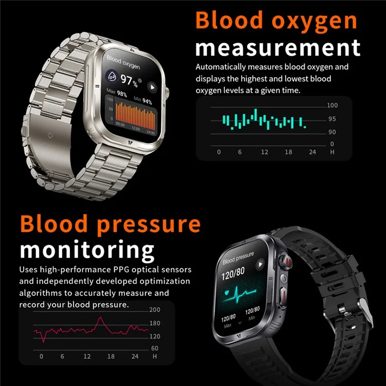 MK86 2.01-inch Screen Bluetooth-compatible Call Smart Watch Health Monitoring Flashlight Sports Watch, Silicone + Steel Strap - Black