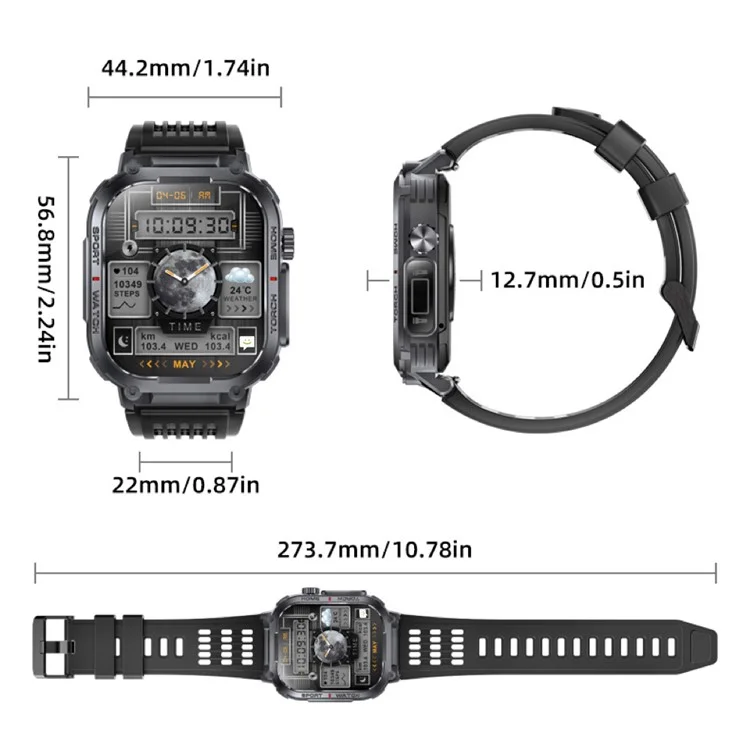 S320B 2,02 Polegadas Bluetooth Call Smart Watch Health Monitoring Compass Função de Esportes à Prova D'água