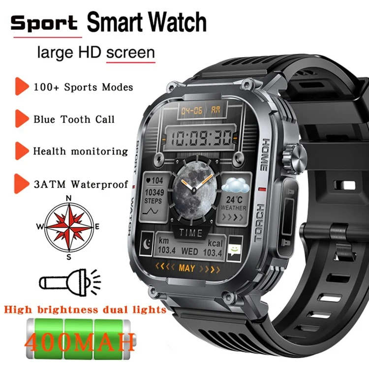 S320B 2,02 Polegadas Bluetooth Call Smart Watch Health Monitoring Compass Função de Esportes à Prova D'água