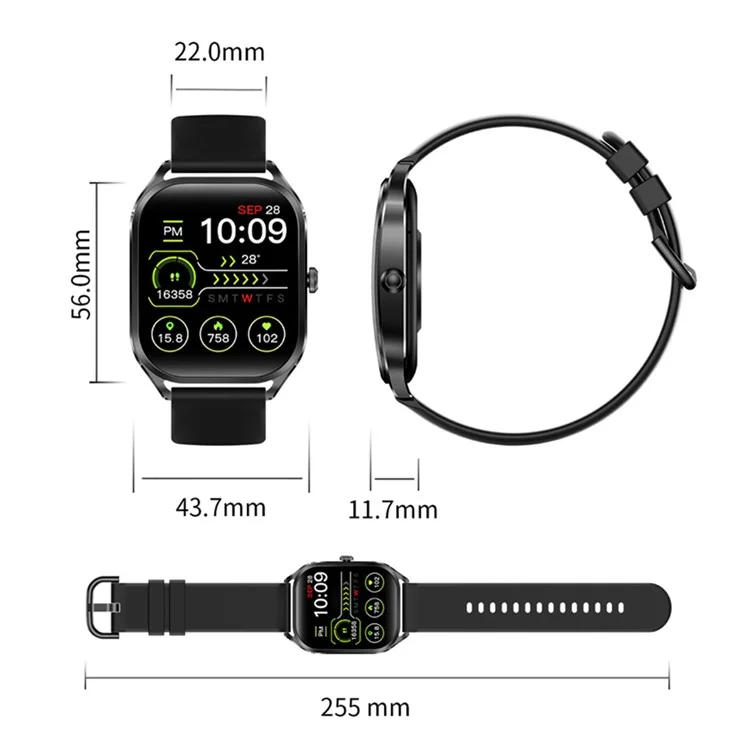 H35 2.02-inch Heart Rate Blood Pressure Monitoring Smart Watch Bluetooth-compatible Call Smart Bracelet - Black