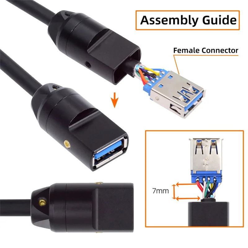 CN-024-FE USB 3.0 Type-A Female Socket Receptacle Connector Solder Type with Aluminum Alloy Shell for 6.0mm Cable