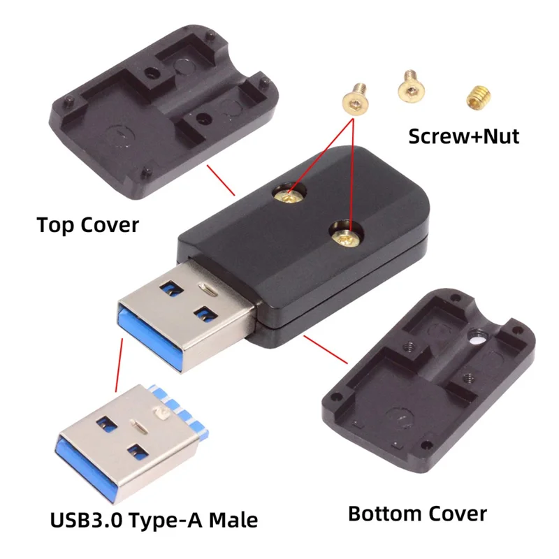 CN-024-MA Solder Type USB 3.0 Type-A Male Plug Connector with Aluminum Alloy Shell for 6.0mm Cable