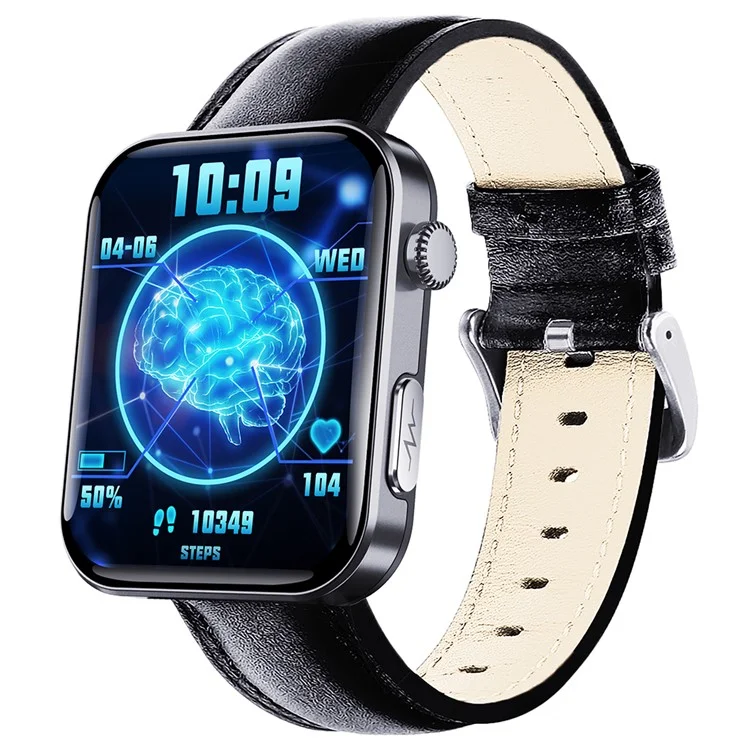 F300 2.10-inch HD Screen Smart Watch Bluetooth-compatible Call Heart Rate Sleep Monitor Sport Watch, Leather Strap - Black