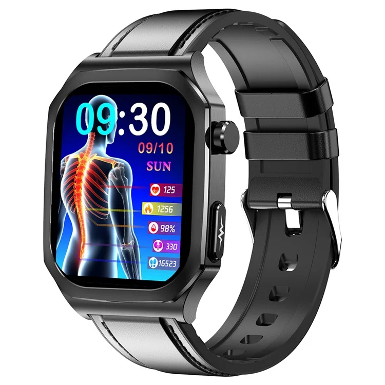 ET280 ECG Smart Watch Überwachung Blutsauerstoff SOS Armband mit Lederarmband - Schwarz