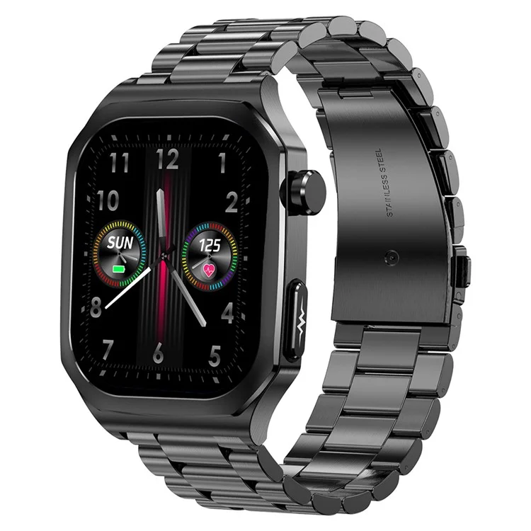 ET280 ECG Smart Watch Monitoring Blood Oxygen SOS Bracelet Wrist Band with Steel Strap - Black