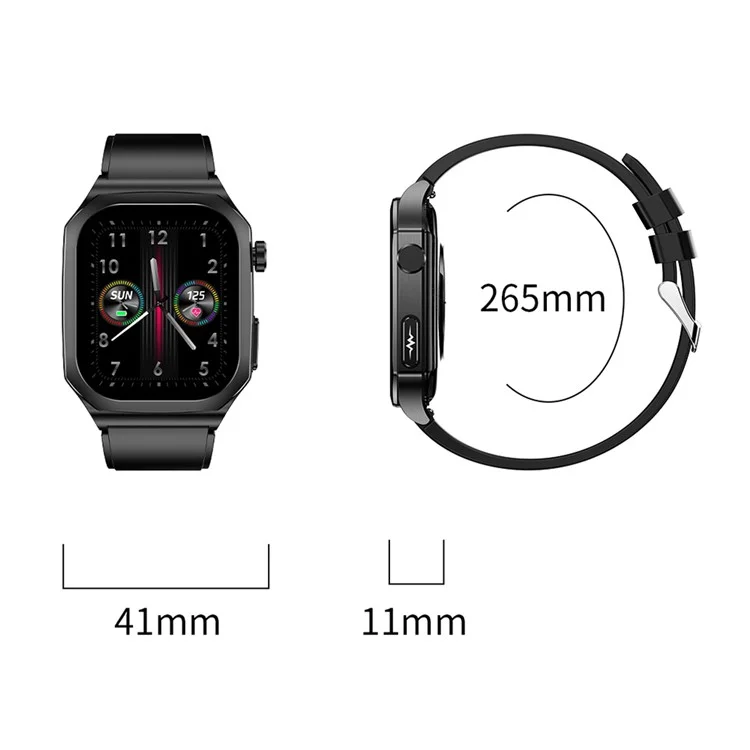 ET280 ECG Smart Watch Monitoring Blood Oxygen SOS Bracelet Wrist Band with Silicone Strap - Black
