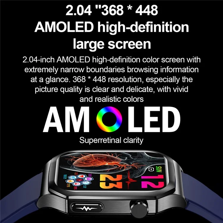 ET280 ECG Smart Watch Monitoring Blood Oxygen SOS Bracelet Wrist Band with Silicone Strap - Black