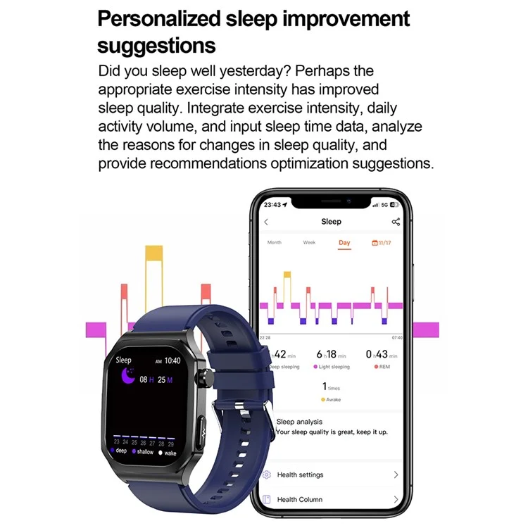 ET280 ECG Smart Watch Monitoring Blood Oxygen SOS Bracelet Wrist Band with Silicone Strap - Black