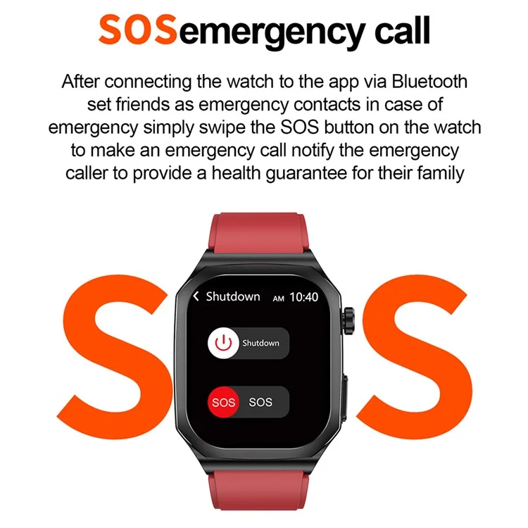 ET280 ECG Smart Watch Monitoring Blood Oxygen SOS Bracelet Wrist Band with Silicone Strap - Black