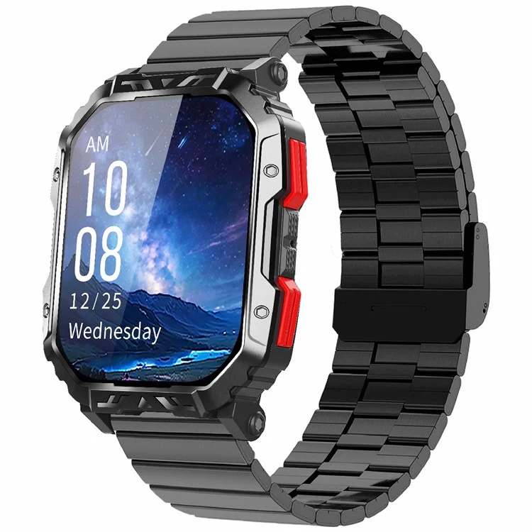 F407 Waterproof Rugged Smart Watch Blood Sugar Heart Rate Monitor with Bamboo Joint Shaped Steel Strap