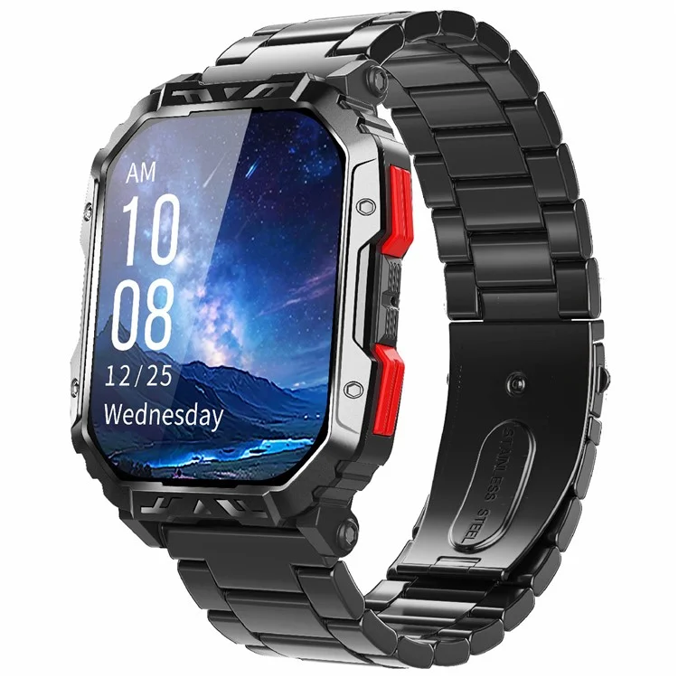 F407 Outdoor Waterproof Rugged Smart Watch Blood Sugar Heart Rate Monitor with Steel Strap
