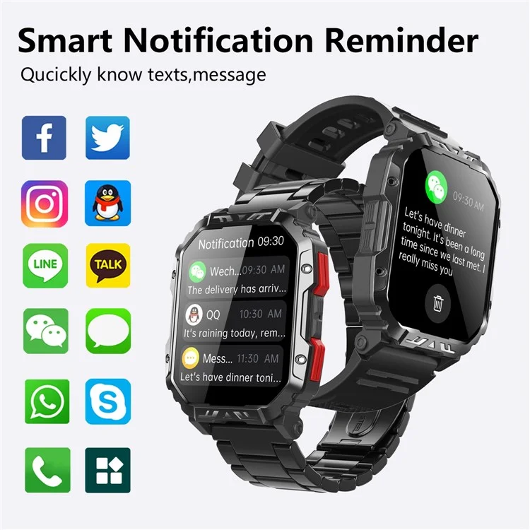 F407 Outdoor Waterproof Rugged Smart Watch Blood Sugar Heart Rate Monitor with Steel Strap