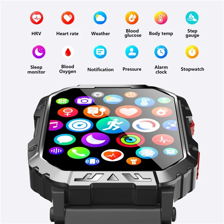 F407 Outdoor Waterproof Rugged Smart Watch Blood Sugar Heart Rate Monitor with Steel Strap