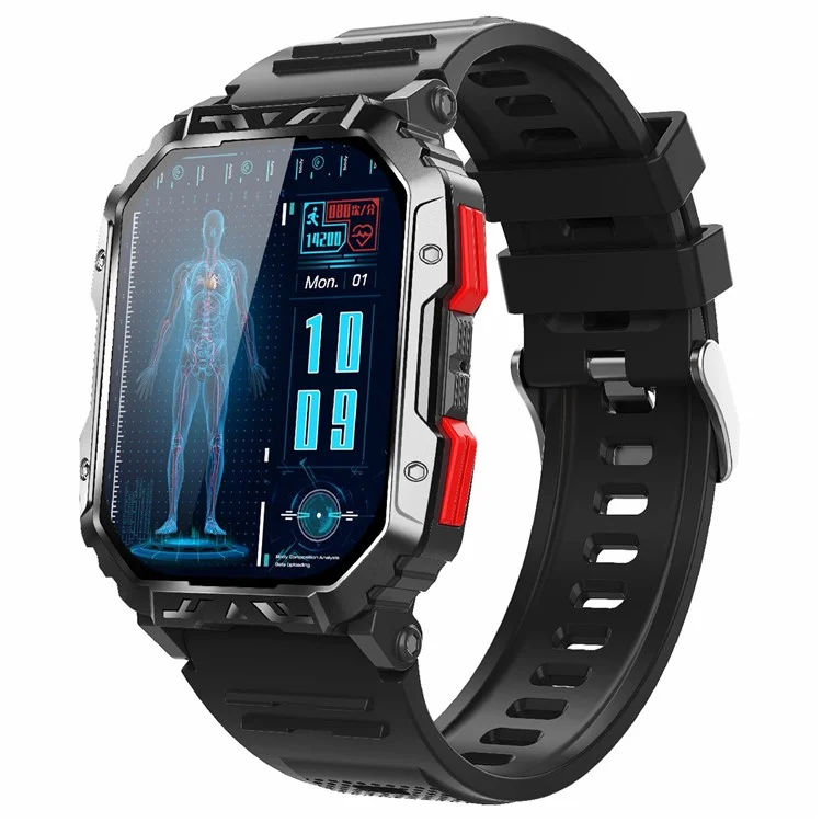 F407 Outdoor Waterproof Rugged Smart Watch Blood Sugar Heart Rate Monitor with Silicone Strap