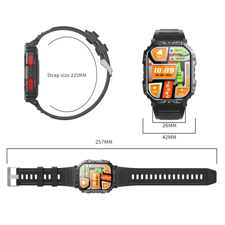 F407 Outdoor Waterproof Rugged Smart Watch Blood Sugar Heart Rate Monitor with Silicone Strap