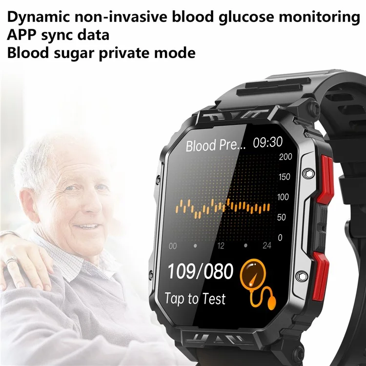 F407 Outdoor Waterproof Rugged Smart Watch Blood Sugar Heart Rate Monitor with Silicone Strap