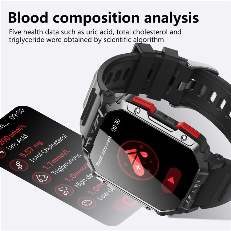 F407 Outdoor Waterproof Rugged Smart Watch Blood Sugar Heart Rate Monitor with Silicone Strap