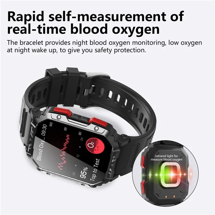 F407 Outdoor Waterproof Rugged Smart Watch Blood Sugar Heart Rate Monitor with Silicone Strap