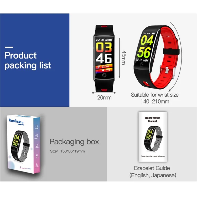 F10TA Smart Watch Heart Rate / Body Temperature Monitoring Wrist Bracelet Fitness Tracker - Red