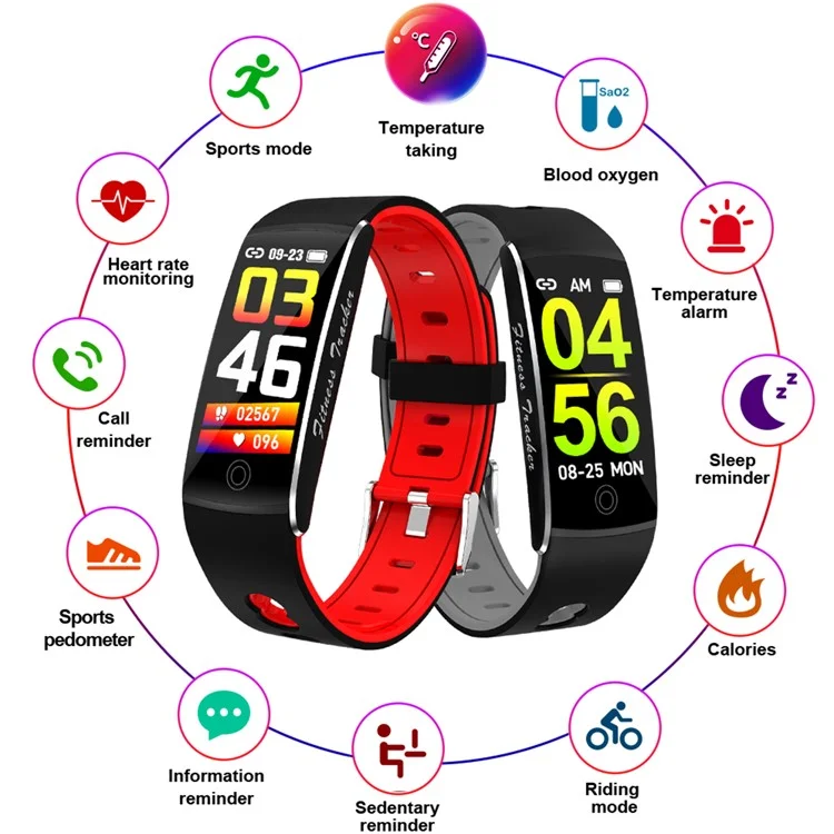 F10TA Smart Watch Heart Rate / Body Temperature Monitoring Wrist Bracelet Fitness Tracker - Green