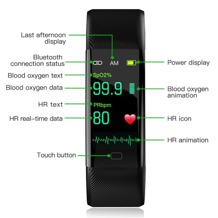 F07T Heart Rate Monitoring Smart Watch Waterproof Wrist Bracelet Fitness Tracker - Black