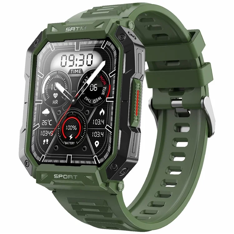 F307 Waterproof Rugged Smart Watch Bluetooth-compatible Call 2.1 inch Screen Sports Tracker Blood Sugar Monitor - Green