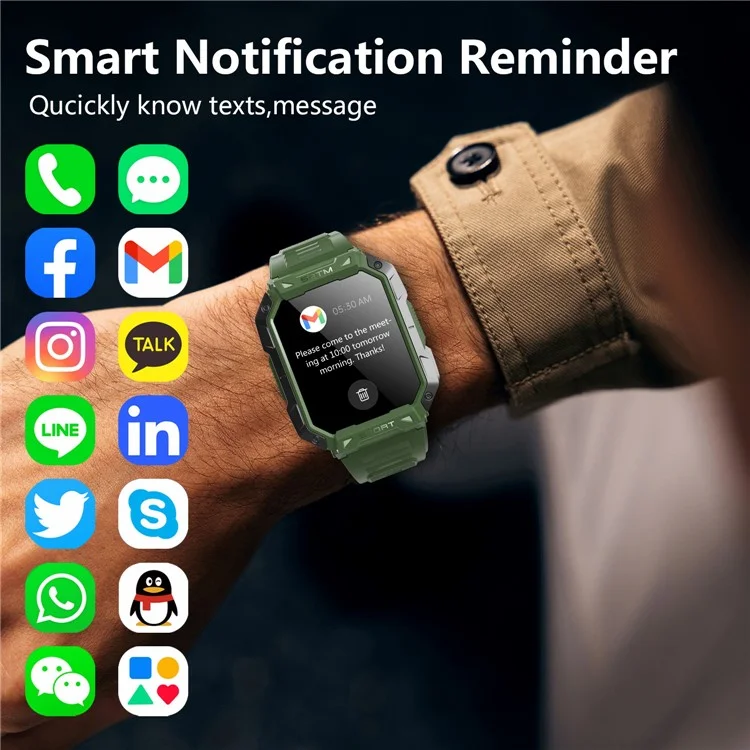 F307 Waterproof Rugged Smart Watch Bluetooth-compatible Call 2.1 inch Screen Sports Tracker Blood Sugar Monitor - Green