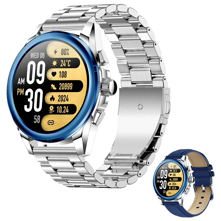 KC83 AMOLED -bildschirm Männer Smart Watch Bluetooth Call 1ATM Wasserdichtes Fitnessarmband Mit 2 Trägern - Blau