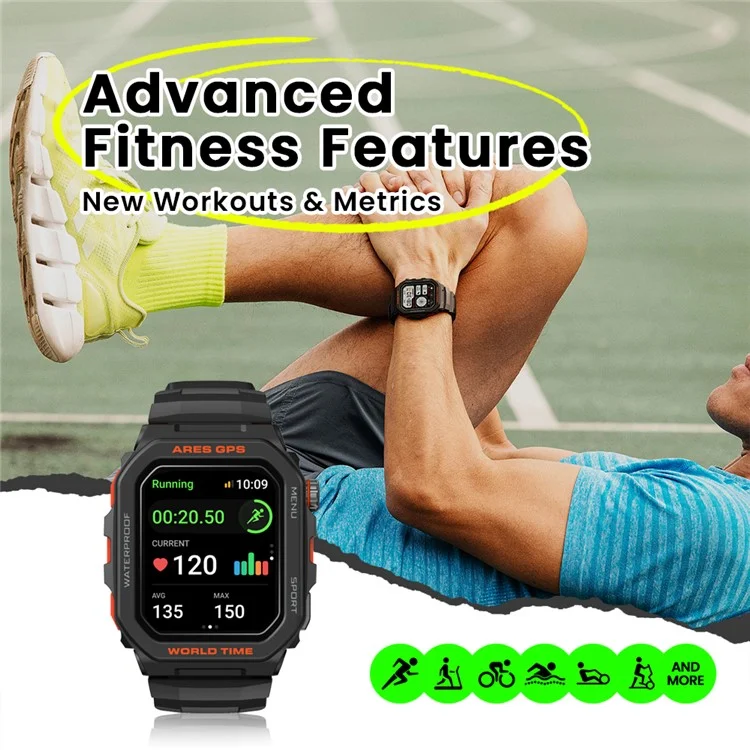 Zeblaze Ares GPS 1.75 Pulgadas Bluetooth Llama Smart Watch GPS Posicionamiento Monitoreo de Salud Sports Watch - Negro