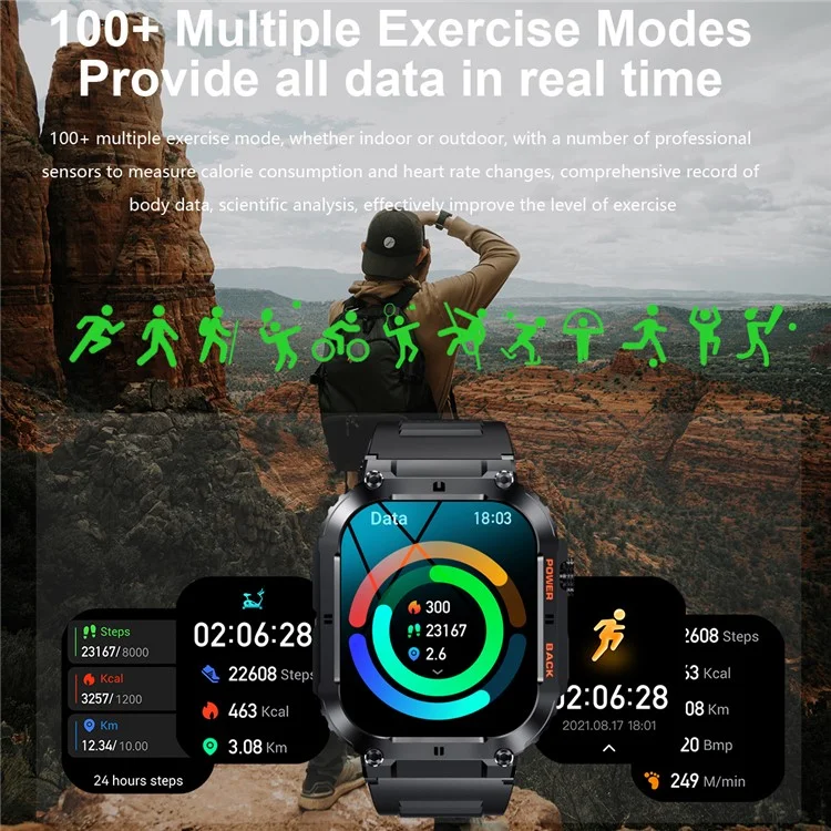 K57 Pro 1.96-inch Bluetooth-compatible Call Smart Watch Health Monitoring Outdoor Sports Smart Bracelet - Black