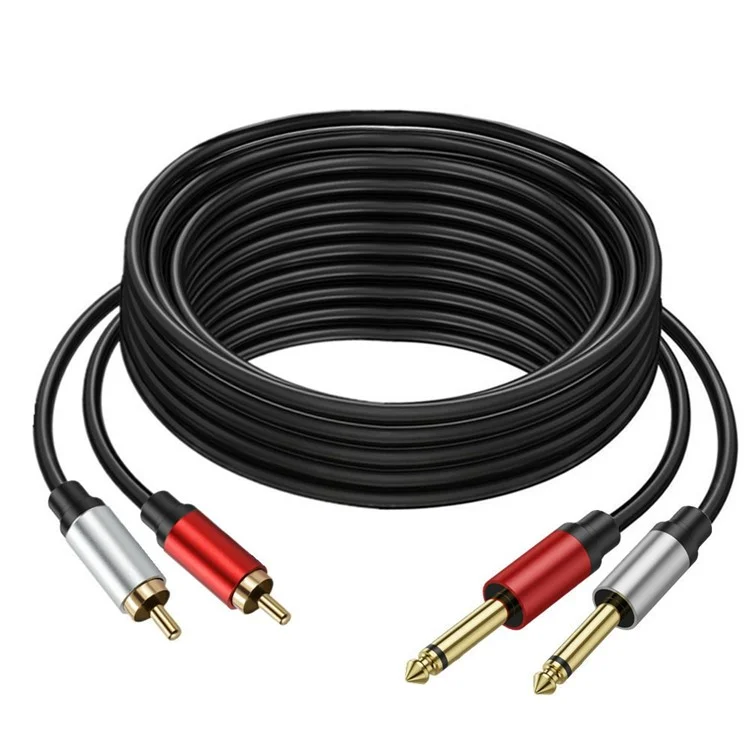 5m Dual 1 / TS de 4 Polegadas Para Duplo Cabo de Áudio Estéreo RCA 2x 6,35 mm TS Para RCA Adaptador Masculino Fio