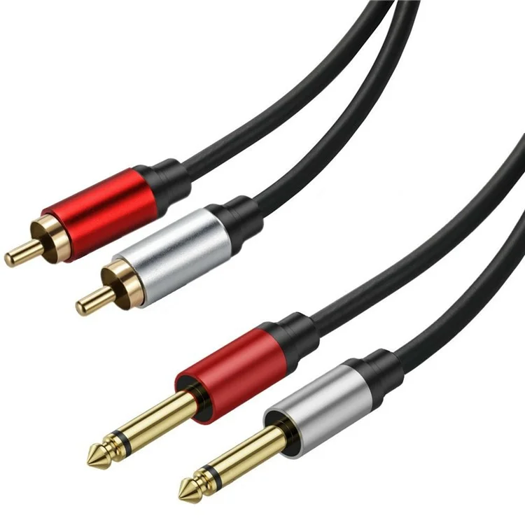 0.3m Dual 1 / 4 inch TS to Dual RCA Stereo Audio Cable 2x 6.35mm TS to RCA Male Adapter Wire