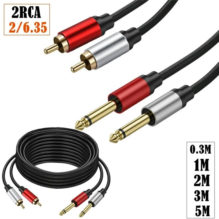 0.3m Dual 1 / 4 inch TS to Dual RCA Stereo Audio Cable 2x 6.35mm TS to RCA Male Adapter Wire