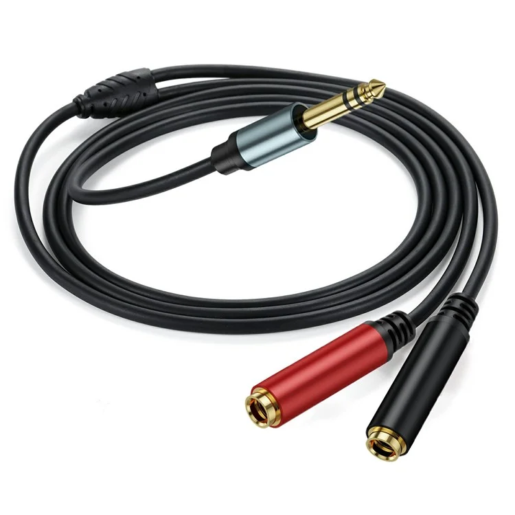 Cabo Y estéreo TRS de 1 m 1/4 polegada, plugue macho estéreo de 6,35 mm para dois conectores fêmea de 6,35 mm