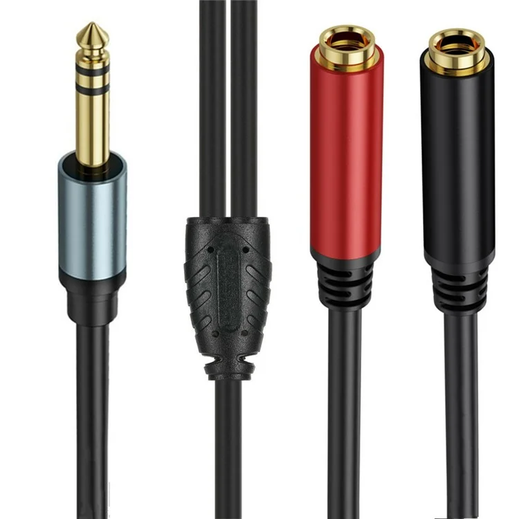 Cabo Y estéreo TRS de 1 m 1/4 polegada, plugue macho estéreo de 6,35 mm para dois conectores fêmea de 6,35 mm