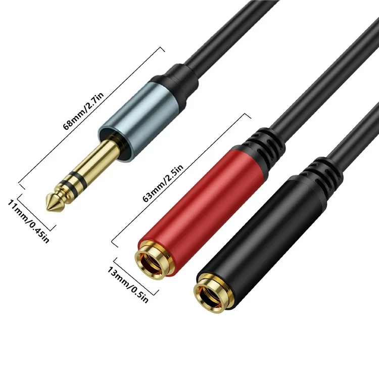 Cabo Y estéreo TRS de 1 m 1/4 polegada, plugue macho estéreo de 6,35 mm para dois conectores fêmea de 6,35 mm