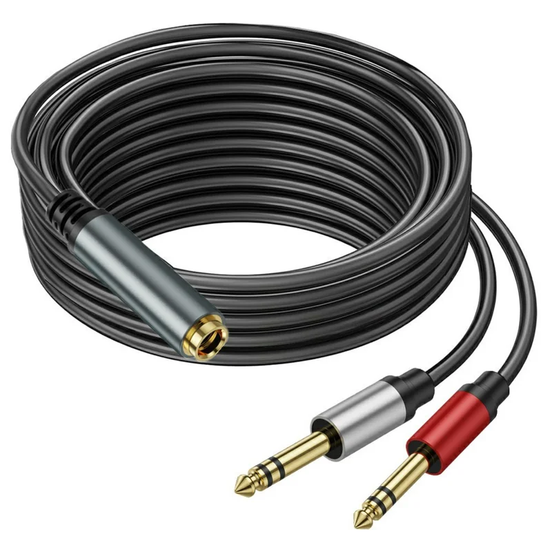 Adaptador de áudio Y Splitter de 5m 6,35mm Fêmea para 2x 1/4 Polegada Macho Plug Stereo Cabo de Alto-Falante