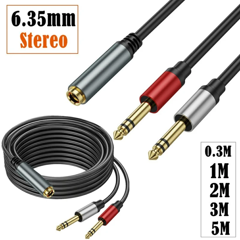 Adattatore audio stereo Y Splitter cavo 1m 6.35mm Femmina Jack a 2x 1/4 Pollice Maschio Plug