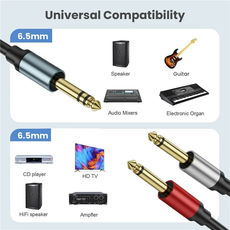3m 1 / 4 Inch TRS Stereo Y-Splitter Cord 6.35mm Male Jack to Dual 6.35mm Male TS Mono Audio Cable