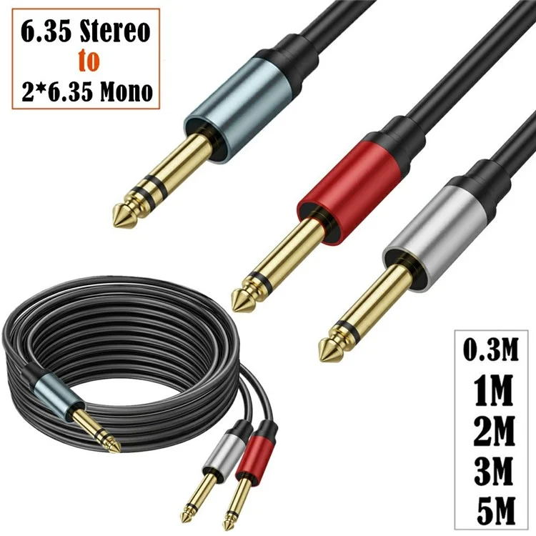 3m 1 / 4 Inch TRS Stereo Y-Splitter Cord 6.35mm Male Jack to Dual 6.35mm Male TS Mono Audio Cable