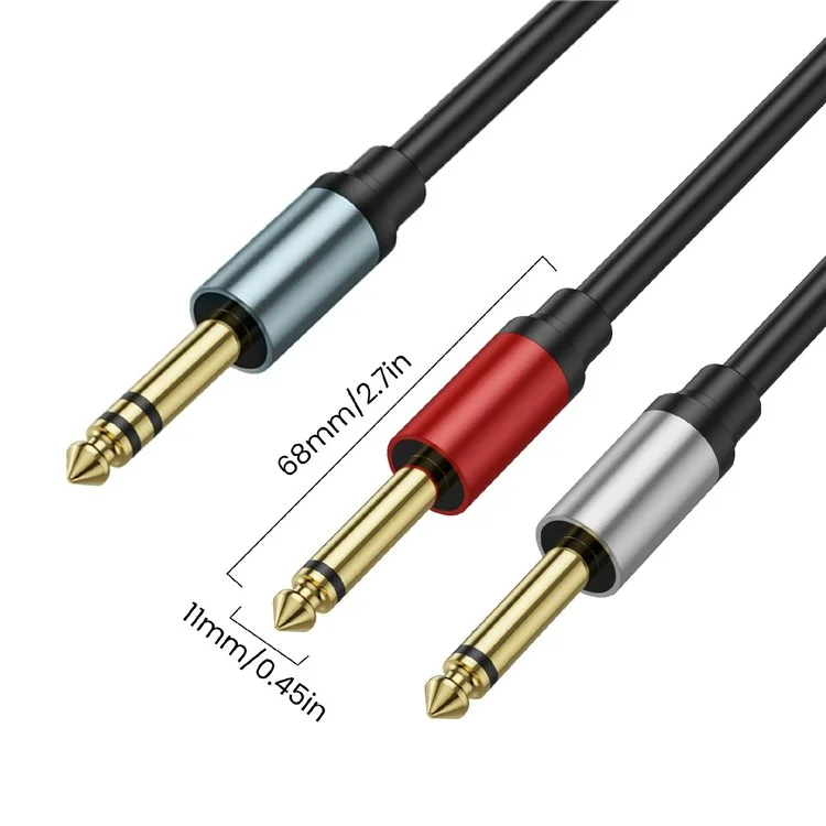 3m 1 / 4 Inch TRS Stereo Y-Splitter Cord 6.35mm Male Jack to Dual 6.35mm Male TS Mono Audio Cable