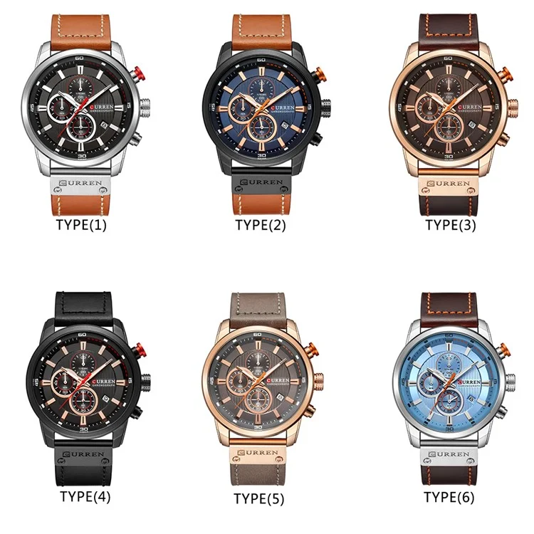 Curren Men Motorlable Watch Quartz de 6 Pinos Respairio - Branco Preto