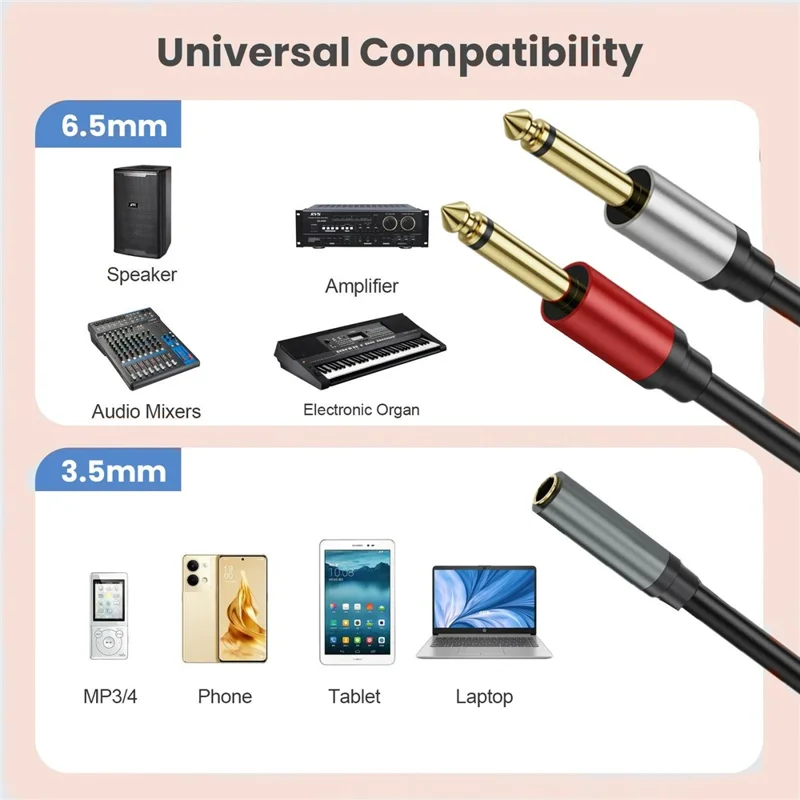 1m 6.35mm Stereo Female TRS to Dual 1 / 4 Inch Male Mono Y Splitter Breakout Cable Patch Cord