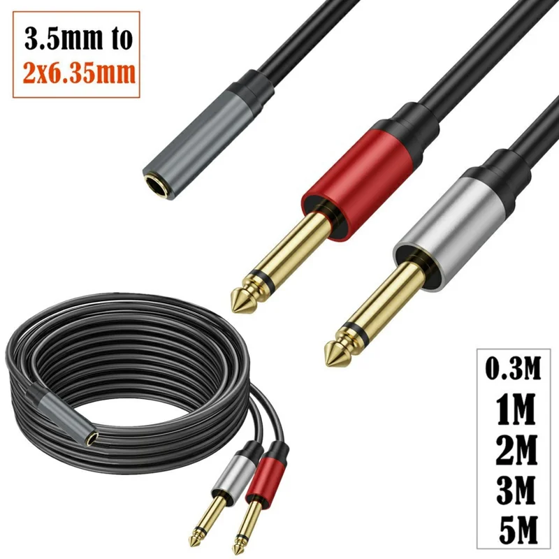 1m 6.35mm Stereo Female TRS to Dual 1 / 4 Inch Male Mono Y Splitter Breakout Cable Patch Cord