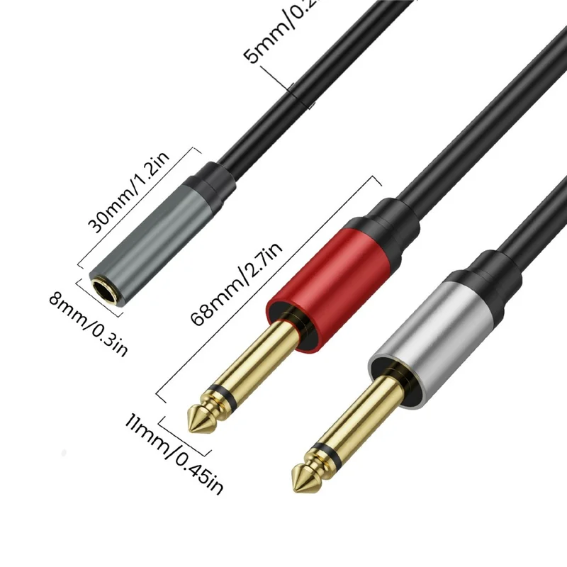 1m 6.35mm Stereo Female TRS to Dual 1 / 4 Inch Male Mono Y Splitter Breakout Cable Patch Cord
