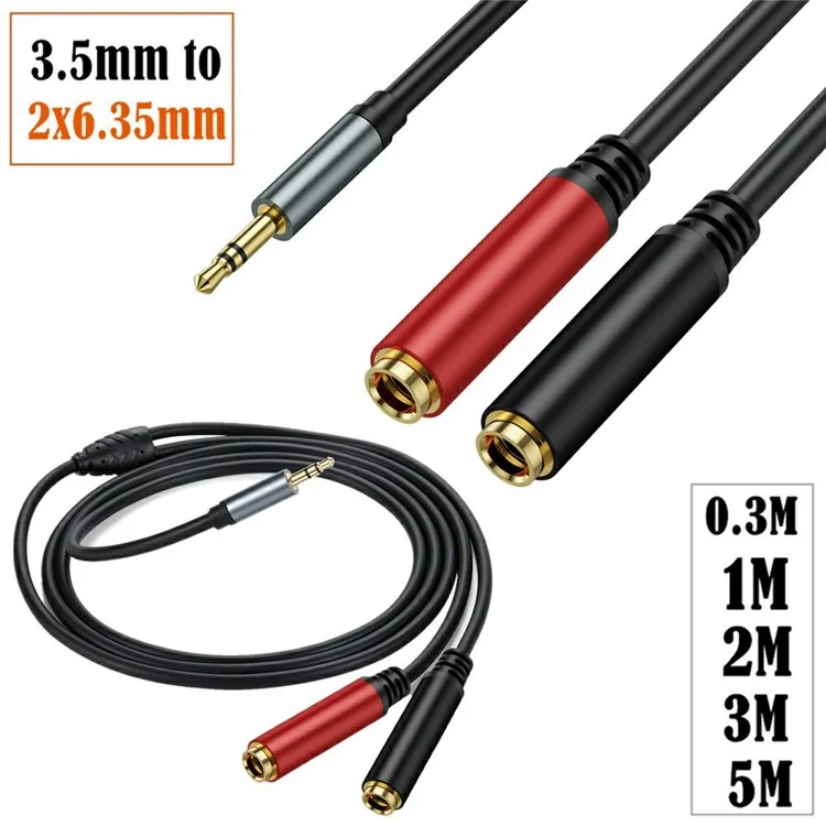 3m 3.5mm Male Stereo TRS to Two 6.35mm 1 / 4 Inch TS Female Stereo Breakout Cable Y Splitter Cable