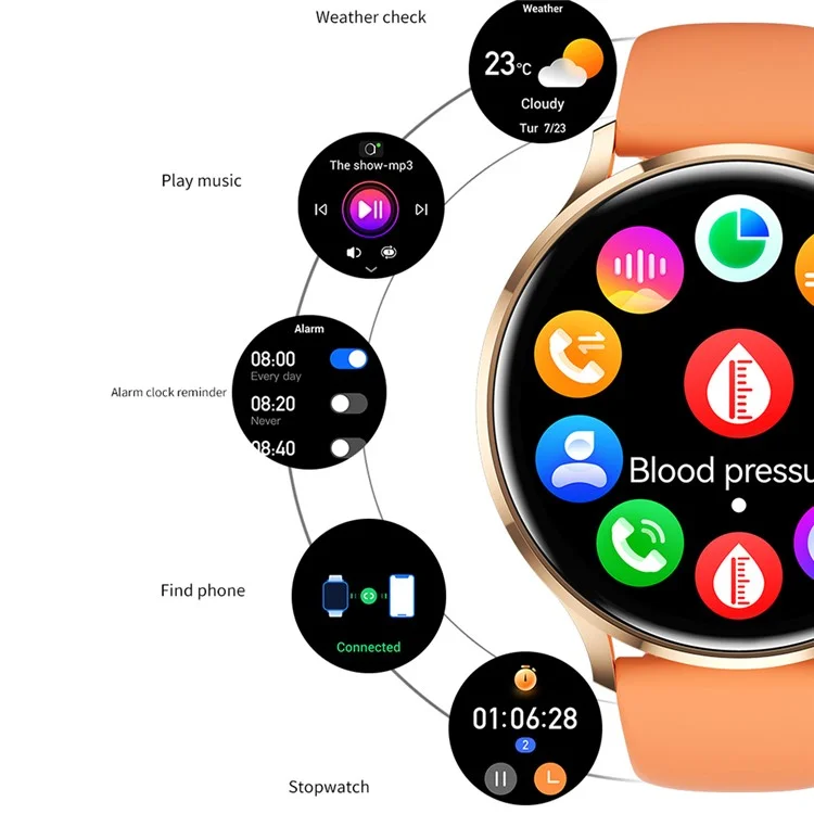 Strapa de Silicone QS40 1,39 Polegadas Ultra-fino Smart Watch Health Monitoramento de Saúde Bluetooth Calling Sport Watch - Ouro+rosa